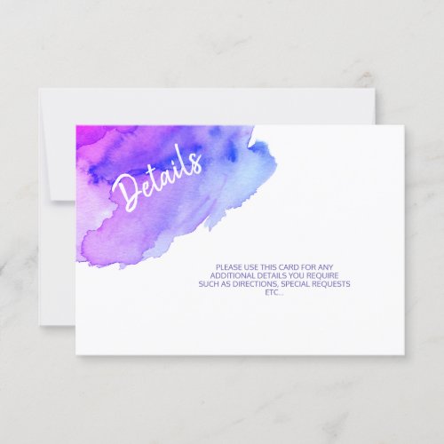 Watercolor Purple Blue Bat Bar Mitzvah Details Invitation