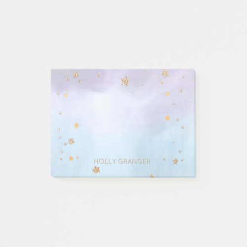 Watercolor Purple Blue Gold Stars  Monogram Name Post_it Notes