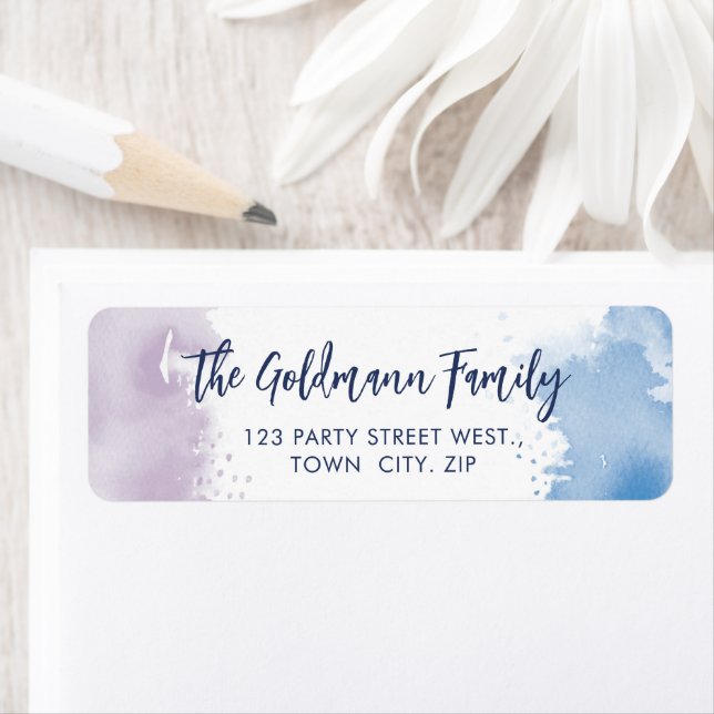 WATERCOLOR purple blue modern script Label (Insitu)