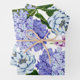 Watercolor Purple, Blue, Pink Garden Flowers Wrapping Paper Sheets