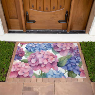 Watercolor Purple, Blue, Pink Hydrangea Flowers Doormat
