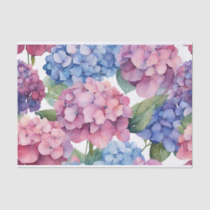 Watercolor Purple, Blue, Pink Hydrangea Flowers Tissue Paper