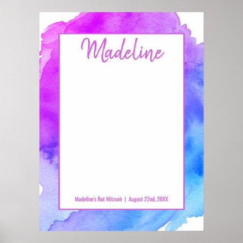 Watercolor Purple Blue Star BAT MITZVAH Sign in