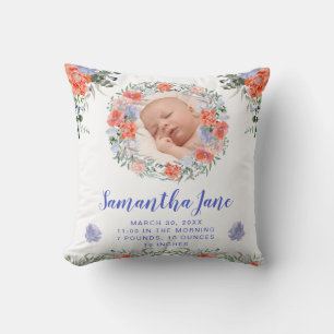 Watercolor Purple & Blush Flowers Baby Phoio Throw Pillow