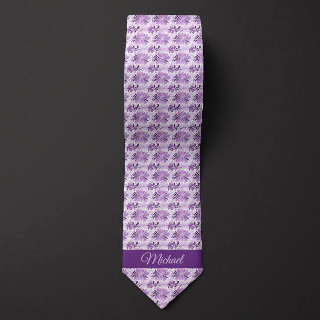 Watercolor Purple Botanical Monogram Neck Tie (Creator Uploaded)