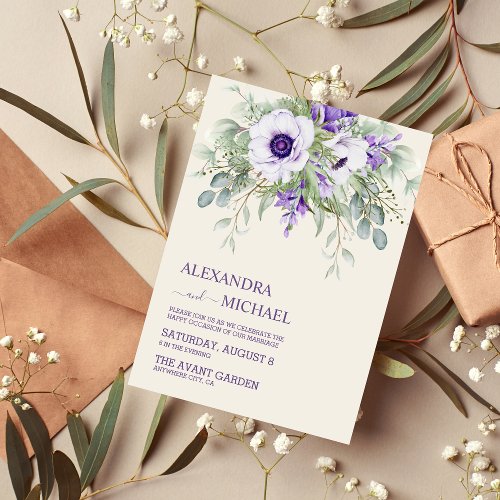 Watercolor Purple Botanical Wedding Invitation