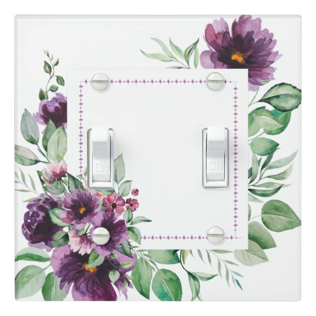 Watercolor Purple Botanicals Light Switch Cover (In Situ)