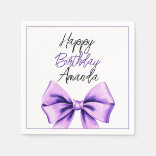 Watercolor Purple Bow Sweet 16 Birthday Napkins