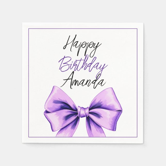Watercolor Purple Bow Sweet 16 Birthday Napkins (Front)