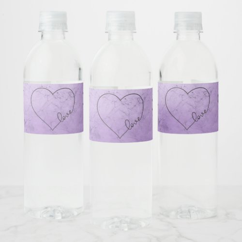 Watercolor Purple Bridal Shower Wedding Heart Love Water Bottle Label