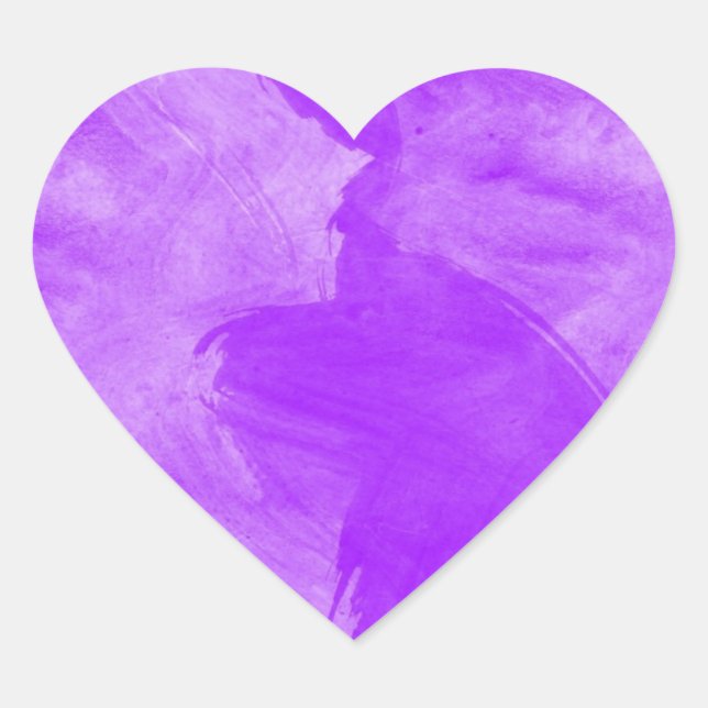 Watercolor Purple Brush Strokes Heart Sticker (Front)