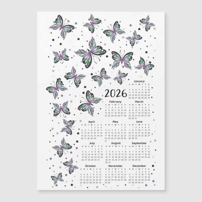Watercolor Purple Butterflies 2026 Calendar (Front)