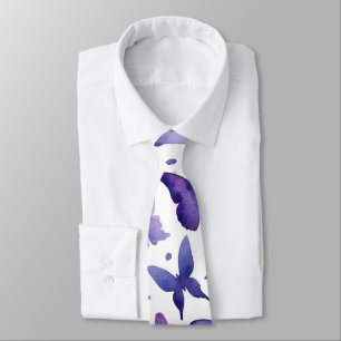 Watercolor Purple Butterflies Pattern Neck Tie