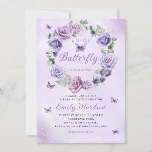 Watercolor Purple Butterfly Baby Girl Baby Shower  Invitation