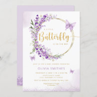 Watercolor Purple Butterfly Baby Girl Baby Shower Invitation