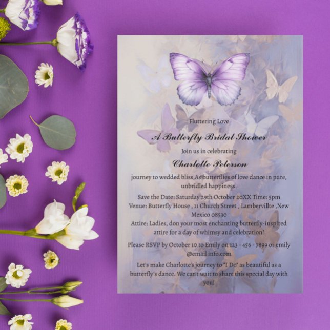 Watercolor Purple Butterfly Bridal Shower  Invitation (Creator Uploaded)