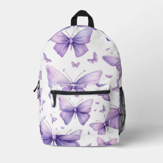 Watercolor Purple Butterfly Printed Backpack
