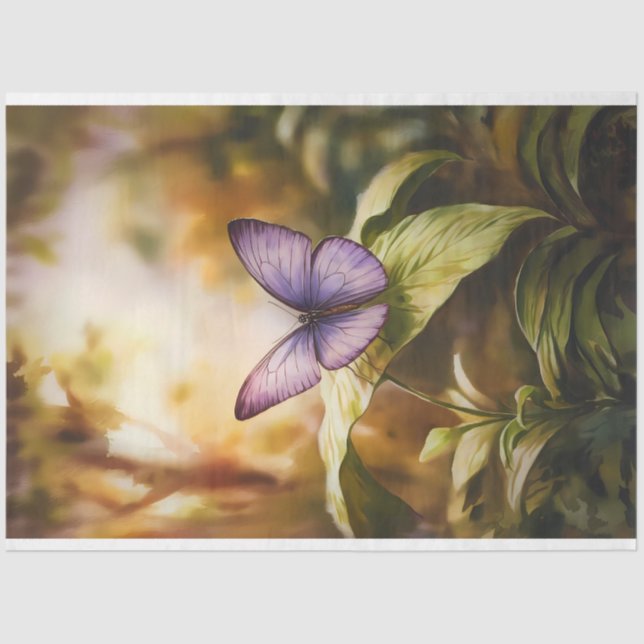 Watercolor Purple Butterfly Sunset Decoupage Tissue Paper (Front)