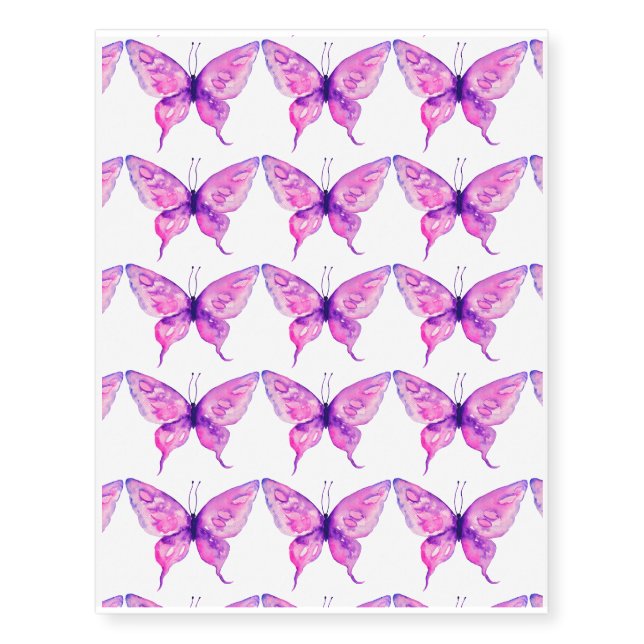 Watercolor purple butterfly temporary tattoo (Front)