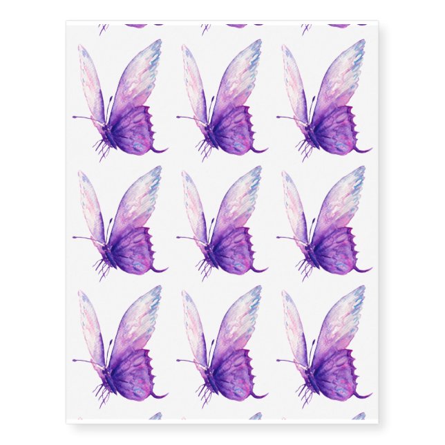 Watercolor purple butterfly temporary tattoo (Front)