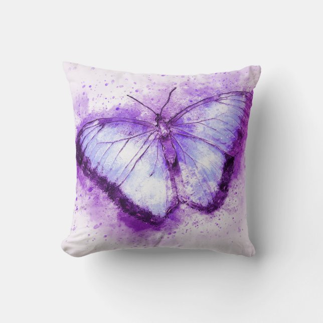 Watercolor Purple Butterfly Throw Pillow (Front)