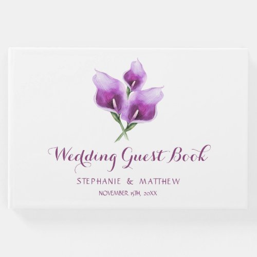 Watercolor Purple Calla Lily Floral Wedding Guest Book