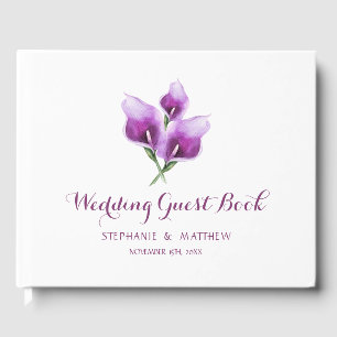 Watercolor Purple Calla Lily Floral Wedding Guest Book