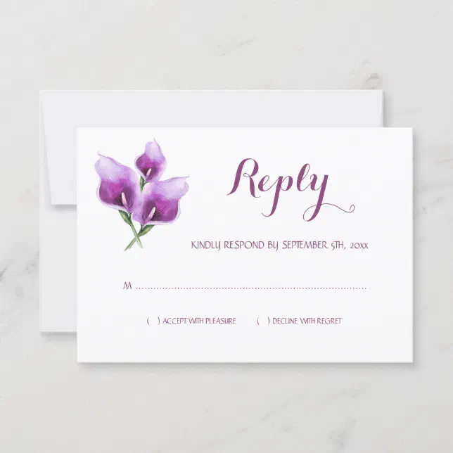 Watercolor Purple Calla Lily Monogram Wedding RSVP Card | Zazzle