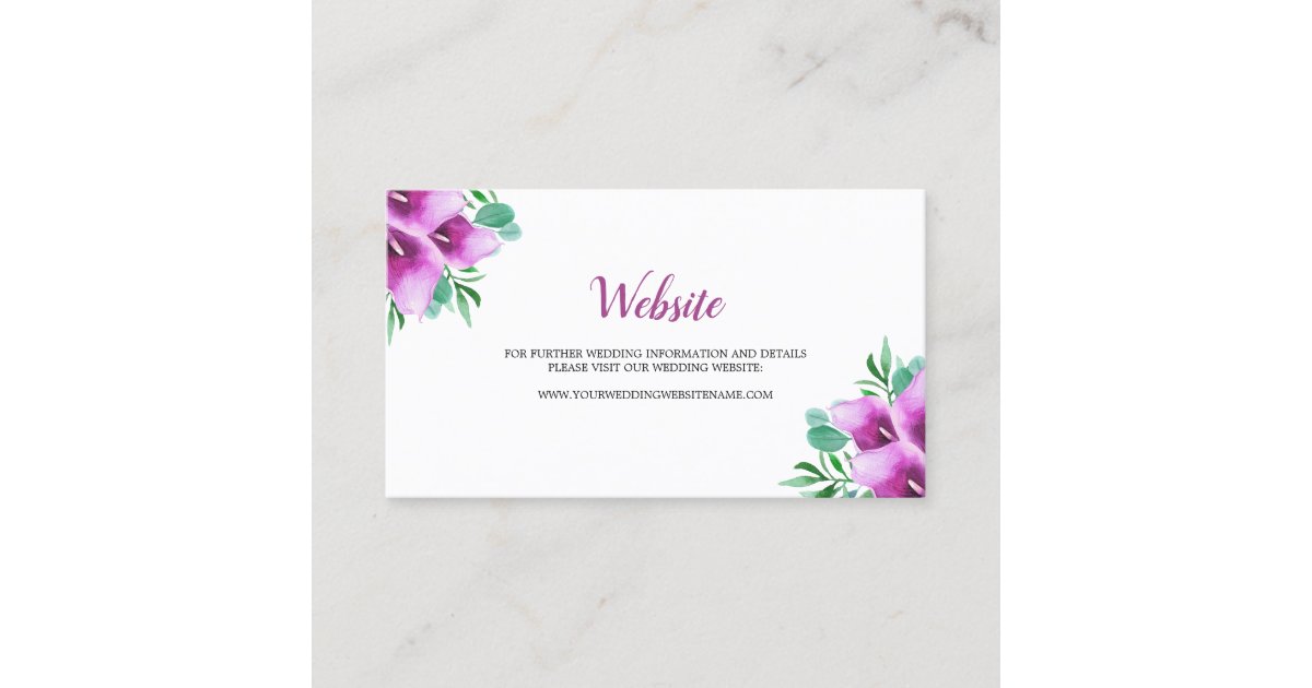 Watercolor Purple Calla Lily Wedding Website Card | Zazzle