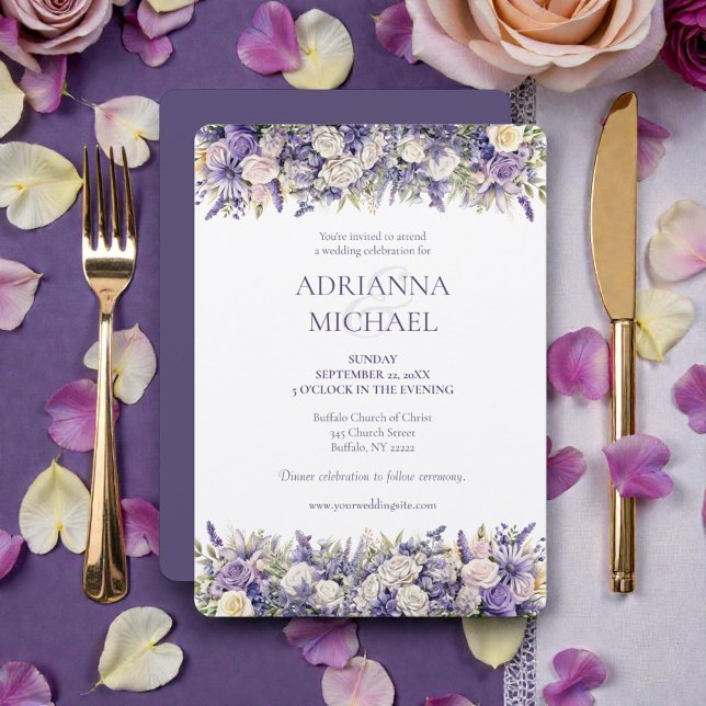 Watercolor Purple Cream Floral Wedding Invitation (Creator Uploaded)