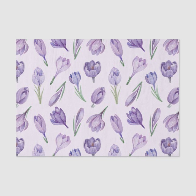 Watercolor Purple Crocus Spring Flowers  Tissue Paper (Front)