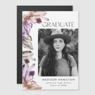 Watercolor Purple Crystals Photo Graduation Magnetic Invitation
