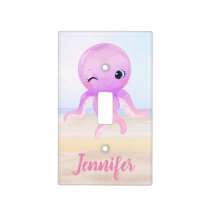watercolor purple cute octopus personalized pink  light switch cover