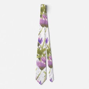 Watercolor Purple Daisies Garden Neck Tie
