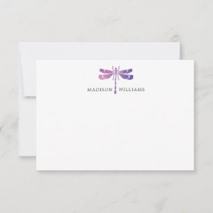 Watercolor Purple Dragonfly Personalized Note Card