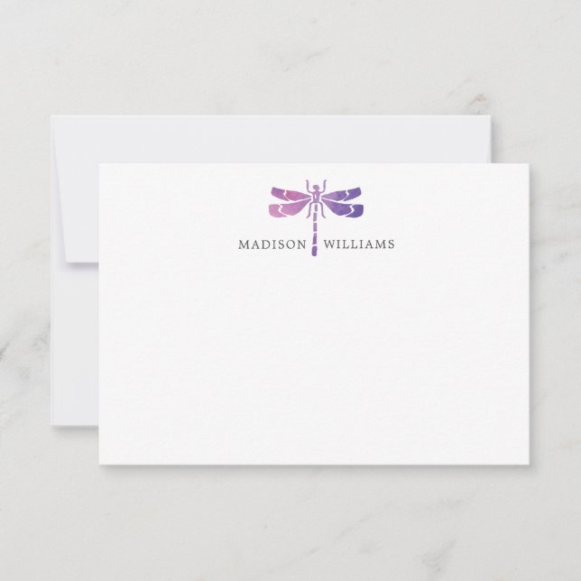 Watercolor Purple Dragonfly Personalized Note Card (Front)