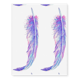 Watercolor purple feather temporary tattoo