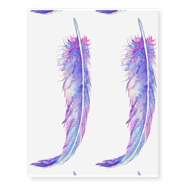 Watercolor purple feather temporary tattoo (Front)