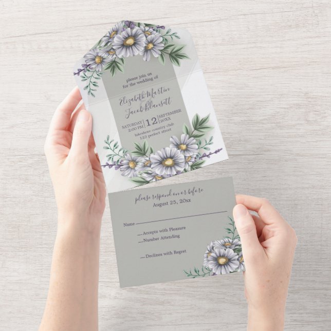 Watercolor Purple Floral All In One Invitation (Tearaway)