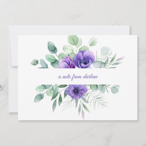 Watercolor Purple Floral Anemones and Greenery Note Card
