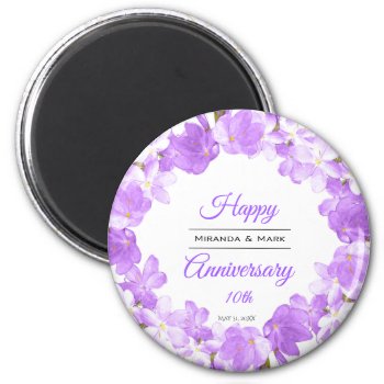 Watercolor Purple Floral Anniversary Wreath Magnet by LifeInColorStudio at Zazzle