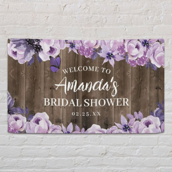Watercolor Purple Floral Barn Wood Bridal Shower Banner by myinvitation at Zazzle