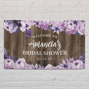 Watercolor Purple Floral Barn Wood Bridal Shower Banner