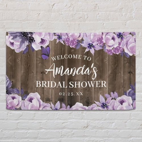 Watercolor Purple Floral Barn Wood Bridal Shower Banner