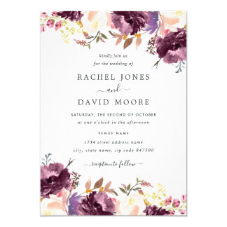 Watercolor Purple Floral Bloom Wedding Invitation