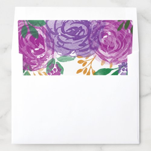 Watercolor Purple Floral Botanical Wedding Envelope Liner