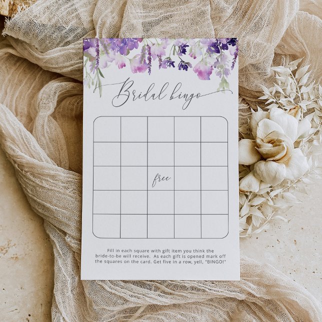 Watercolor purple floral bridal shower bingo game (Creator Uploaded)
