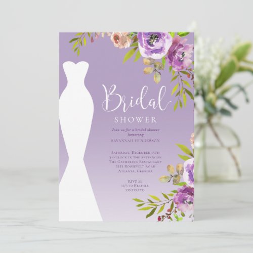 Watercolor Purple Floral Bridal Shower Invitation