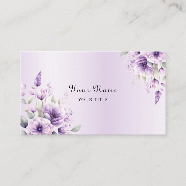 Watercolor Purple Floral Business Card (Front)