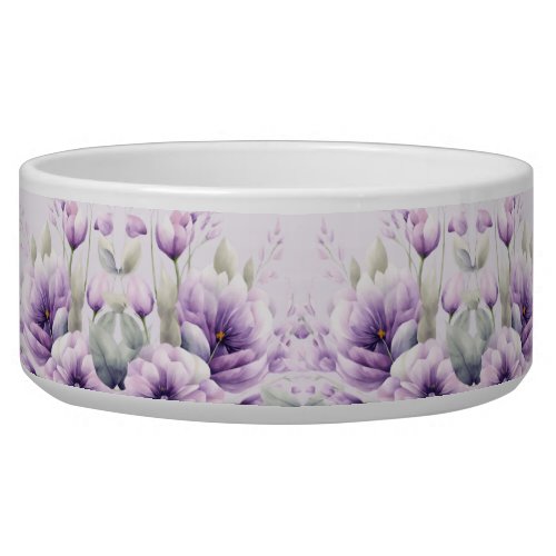 Watercolor Purple Floral Ceramic Pet Bowl
